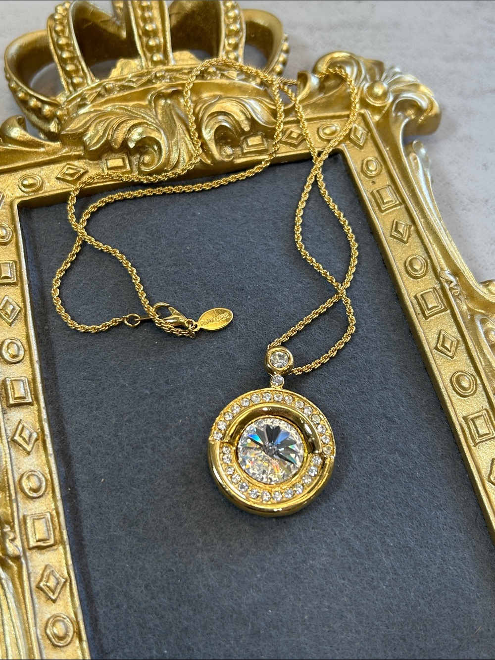 Park Lane Vintage Gold Crystal Rivoli Pendant Necklace - Elegant Women's Jewelry